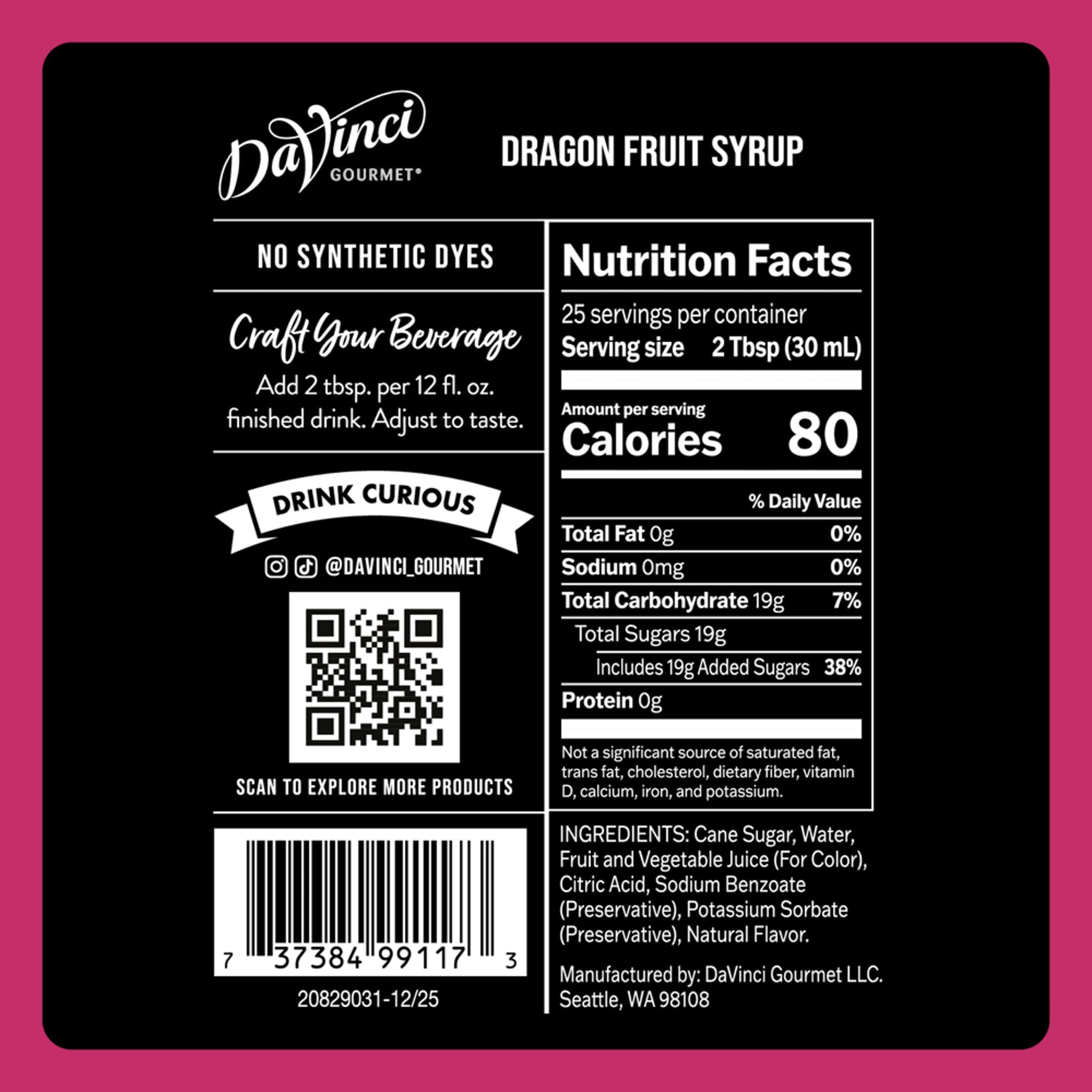 DaVinci Gourmet Dragon Fruit Syrup